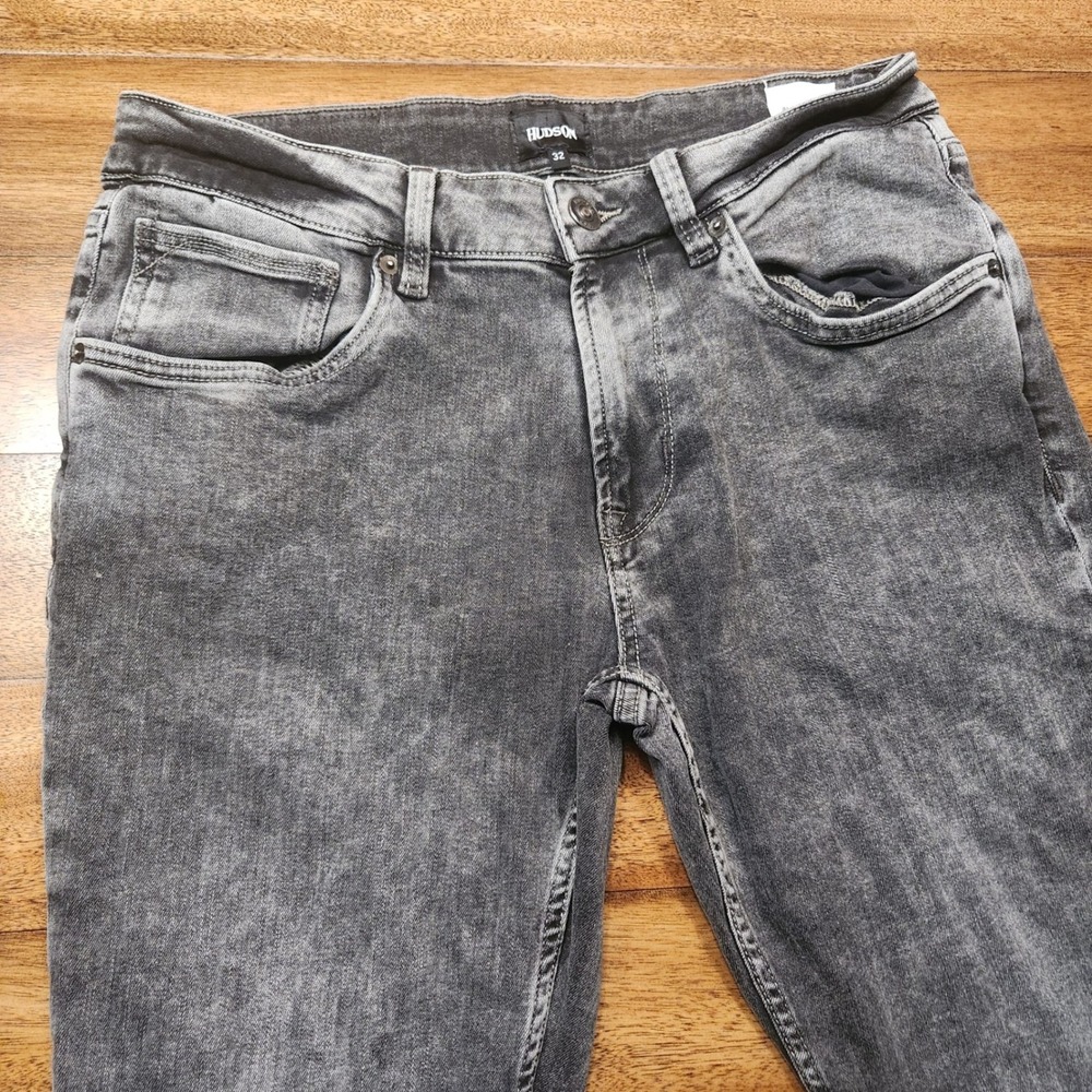 Hudson Blake Slim Straight Jeans Mens 32 Grey Acid Wash Denim Pants